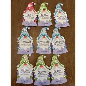 Spalife Facial Masks Lot Of 9 Holiday Christmas Hyaluronic Green Tea Peppermint